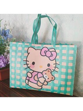 Hello Kitty Checkered Tote Bag Large Capacity Kawaii Shoulder Bag Shopping Tote